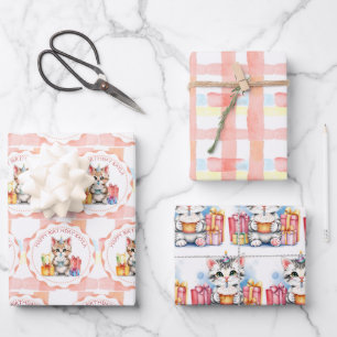 Feuille De Papier Cadeau Chats d'anniversaire personnalisés