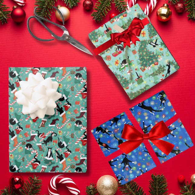 Feuille De Papier Cadeau Chats de Noël et Bas (Créateur téléchargé)