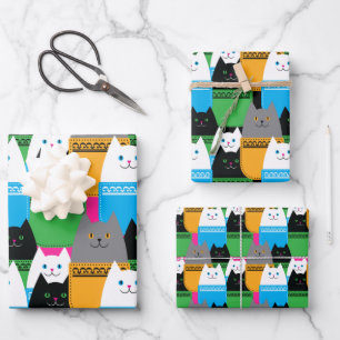 Feuille De Papier Cadeau Chats de poche mignons et chatons colorés