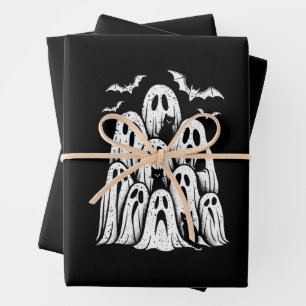 Feuille De Papier Cadeau Chats fantômes d'Halloween amateur de saison effra