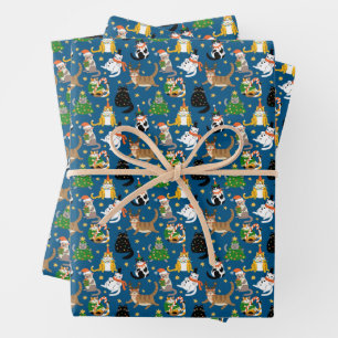 Feuille De Papier Cadeau Chats Festifs en Costumes de Noël Motif