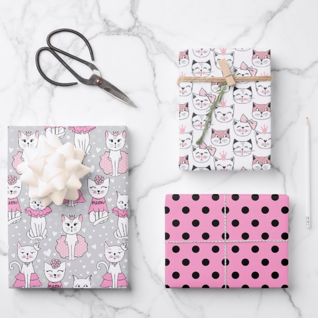 Feuille De Papier Cadeau Chats fins (Recto)
