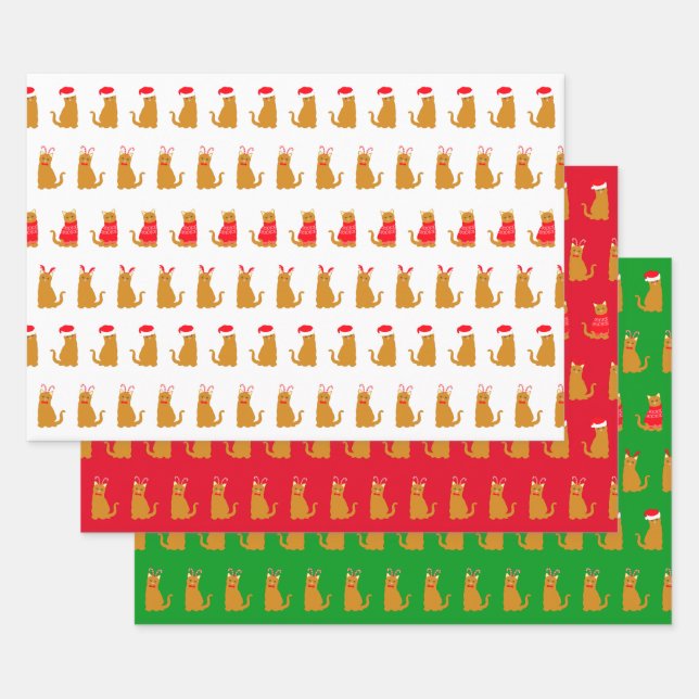 Feuille De Papier Cadeau Chats Ginger mignons en costumes de Noël amusants (Lot)