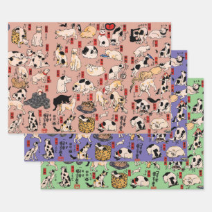 Feuille De Papier Cadeau Chats japonais Ukiyo-e Art drôle