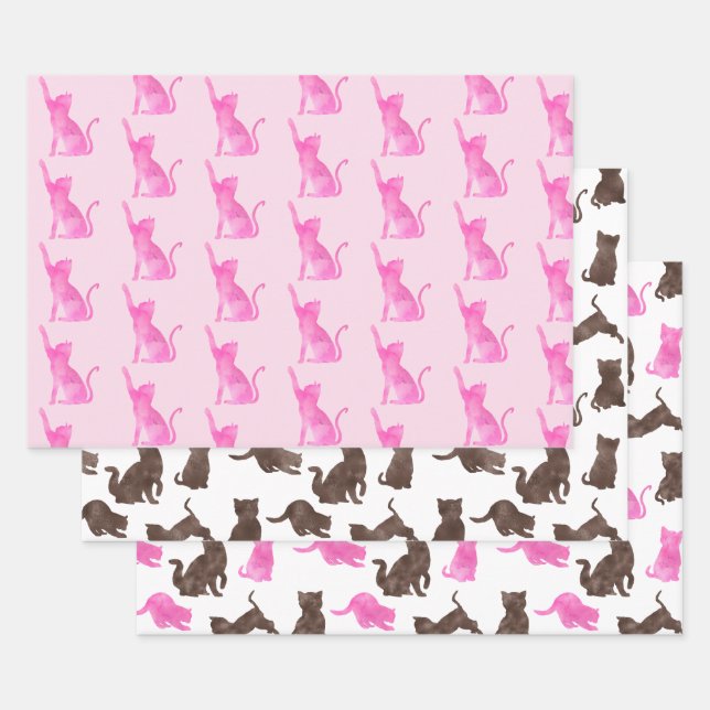 Feuille De Papier Cadeau Chats Kitty roses et Brown (Lot)