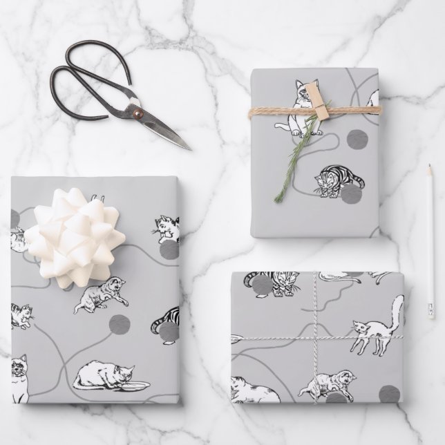 Feuille De Papier Cadeau Chats mignons Jouer et être Motif coquin (Recto)