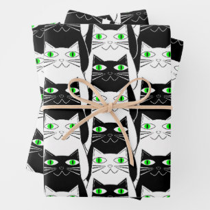Feuille De Papier Cadeau Chats noirs et blancs