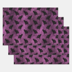 Feuille De Papier Cadeau Chats noirs sur violet