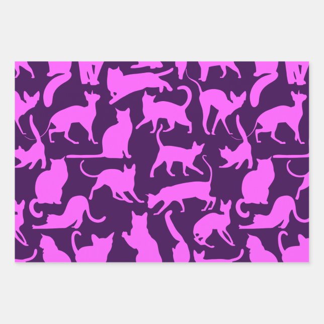 Feuille De Papier Cadeau Chats pourpres (Devant)