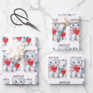 Feuille De Papier Cadeau Chats rétro de la Saint-Valentin, chaton mignon vi