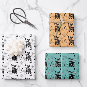 Feuille De Papier Cadeau Chats rétro du milieu du siècle moderne Motif