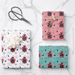 Feuille De Papier Cadeau Chats rétro Starburst atomique moderne milieu du s