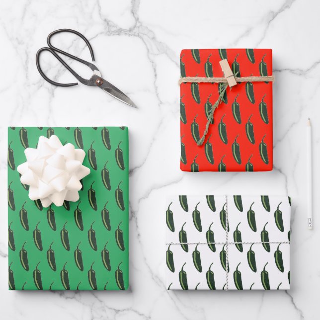Feuille De Papier Cadeau CHAUD & SPICY Jalapeño Chili Peppers Motif (Recto)