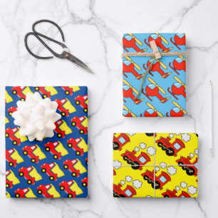Feuille De Papier Cadeau Chauffage d'anniversaire pour enfant, camion et tr
