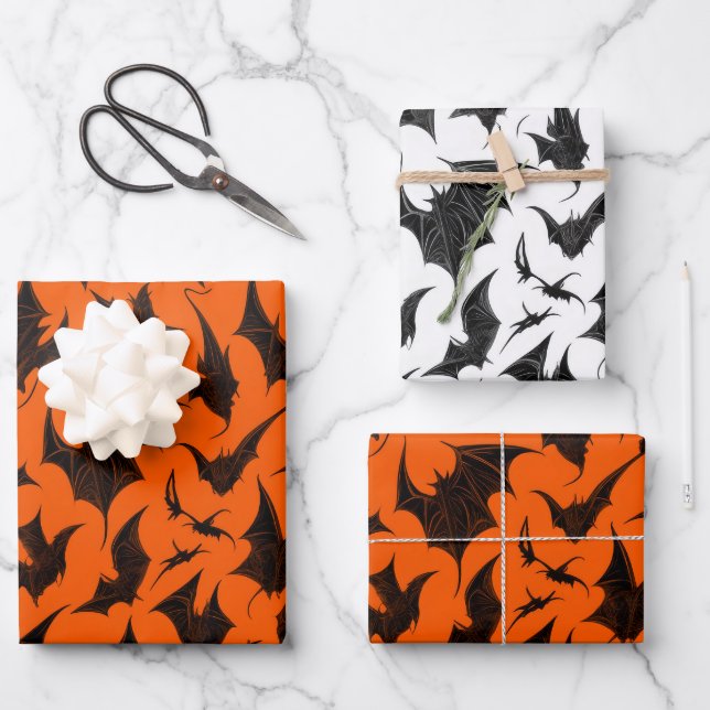 Feuille De Papier Cadeau Chauve-souris gothique d'Halloween (Recto)