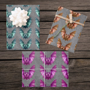Feuille De Papier Cadeau Chauves volantes déplaisantes en rose orange vert 
