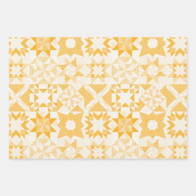 Feuille De Papier Cadeau Cheater Traditionnel Patchwork Stars Quilt Blanc (Devant)