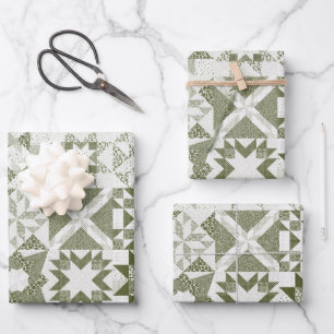 Feuille De Papier Cadeau Cheater Traditionnel Patchwork Stars Quilt Green