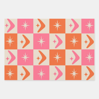 Feuille De Papier Cadeau Checkered Mid Century Boomerangs pink and orange 