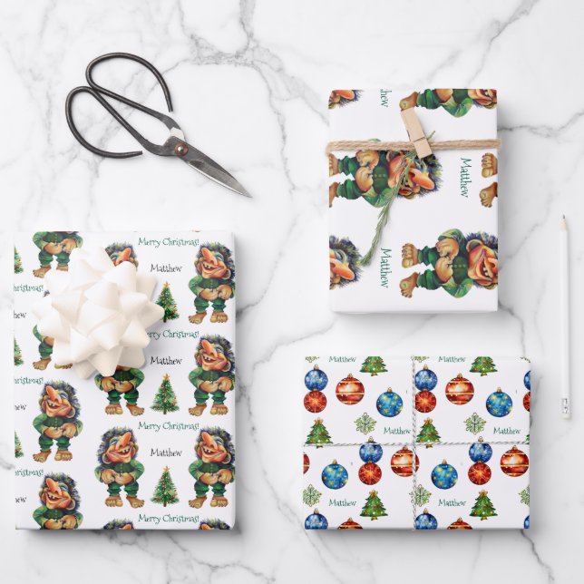 Feuille De Papier Cadeau Cheeky Christmas Troll et Tree Delight (Recto)