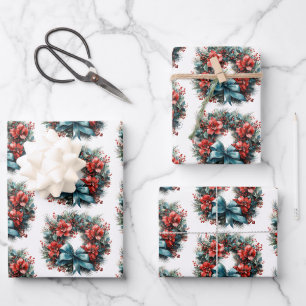 Feuille De Papier Cadeau Chemise d'aquarelle de Noël avec Motif Holly