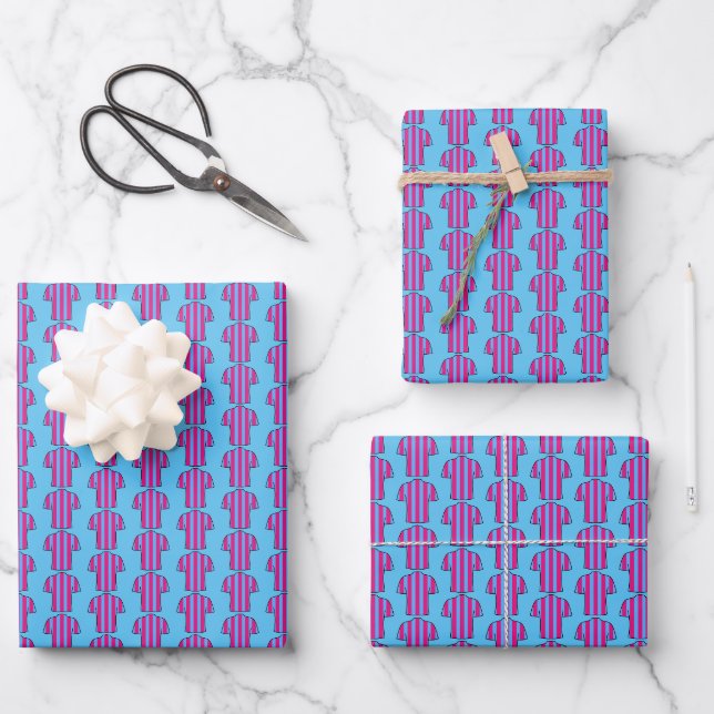Feuille De Papier Cadeau Chemise de football en Claret et Bleu (Recto)