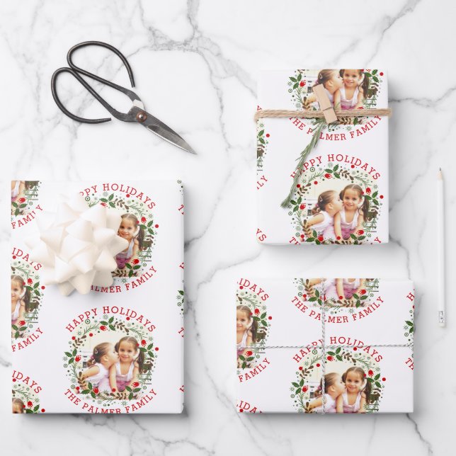 Feuille De Papier Cadeau Chemise de Noël et rouge Joyeux Fêtes photo (Recto)
