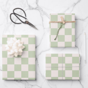 Feuille De Papier Cadeau Chèque Pastel Vert À damiers Sage Check