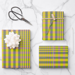 Feuille De Papier Cadeau Chèque Plaid Retro Jaune et Rose