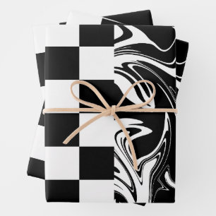 Feuille De Papier Cadeau Chèques et tourbillons - Noir et Blanc