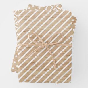 Feuille De Papier Cadeau Chèques Simples Bandes À petits pois Sur Faux Bois