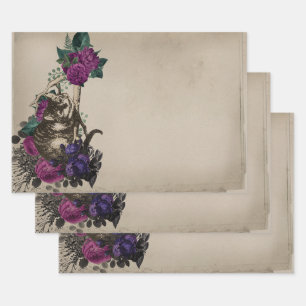 Feuille De Papier Cadeau Cheshire Chat et Purple Floral Alice au pays des m