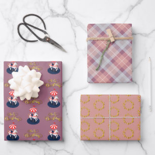 Feuille De Papier Cadeau Cheval de Carrousel Motif. Rose et beige.