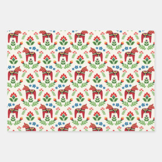 Feuille De Papier Cadeau Cheval de Dala suédois Rouge