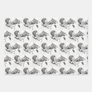 Feuille De Papier Cadeau Cheval de Noël et Père Noël