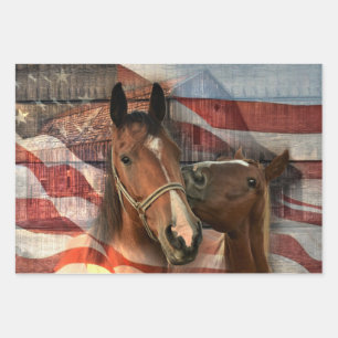 Feuille De Papier Cadeau Cheval Rustic Barne drapeau américain