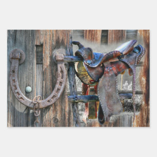 Feuille De Papier Cadeau Cheval Saddle Horseshoe Rustique Western