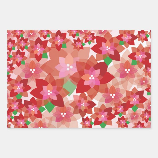 Feuille De Papier Cadeau Chevauchement de Poinsettias (Devant)