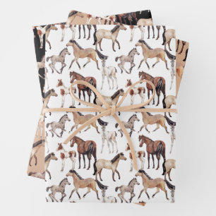 Feuille De Papier Cadeau Chevaux aquarelle western