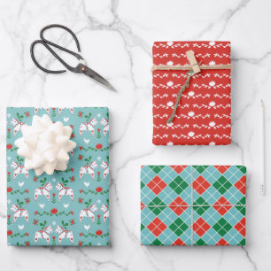 Feuille De Papier Cadeau Chevaux de Dala Motifs de Noël