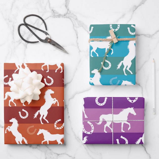 Feuille De Papier Cadeau Chevaux et fer à cheval Toutes les occasions (Recto)