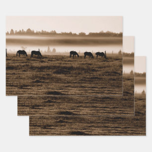 Feuille De Papier Cadeau Chevaux Rustique Vintage Sepia Texture Découpage