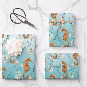 Feuille De Papier Cadeau Chevaux Sous Les Caraïbes Mer Turquoise Bleue