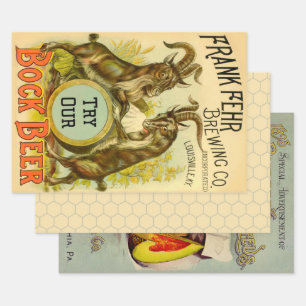 Feuille De Papier Cadeau Chèvres Bock Bière Publicité