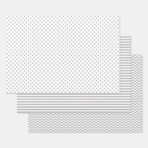 Feuille De Papier Cadeau Chevron Pois de Gris et Blancs