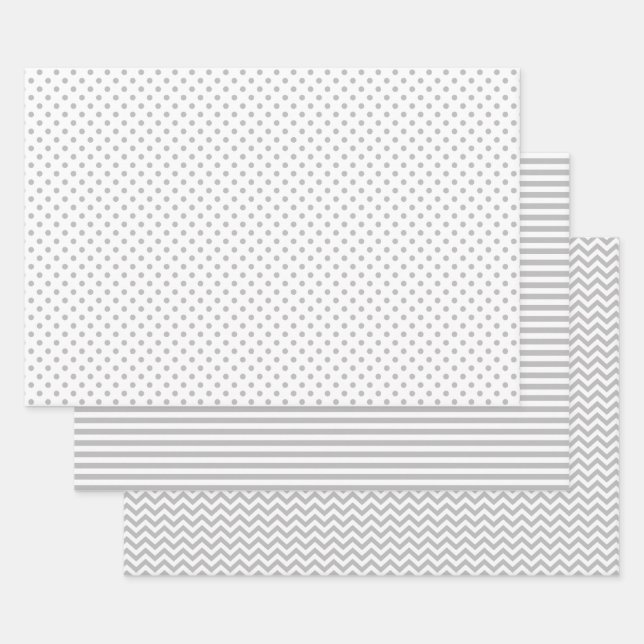 Feuille De Papier Cadeau Chevron Pois de Gris et Blancs (Lot)