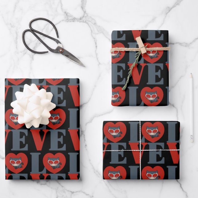 Feuille De Papier Cadeau Chibi Catwoman LOVE (Recto)