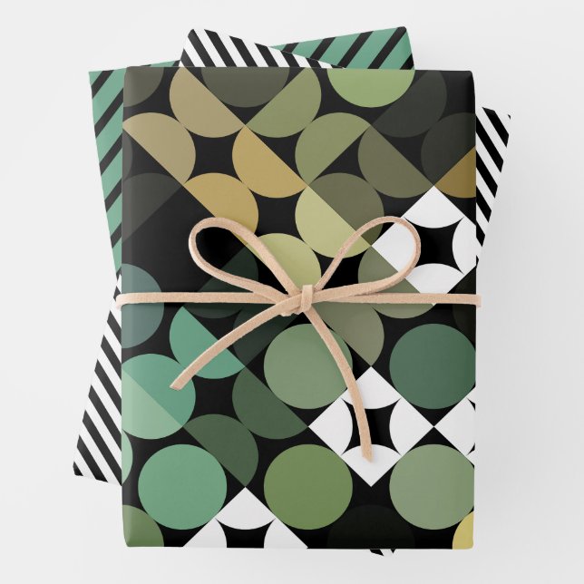 Feuille De Papier Cadeau Chic Black Green Turquoise Blue Circles Motif d'ar (En situation)