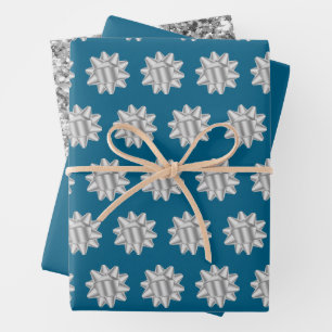 Feuille De Papier Cadeau Chic Blue Silver Bows Parties scintillant Noël