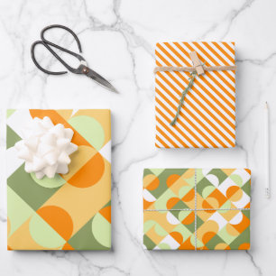 Feuille De Papier Cadeau Chic Bright Green Sunny Orange Circles Art Motif